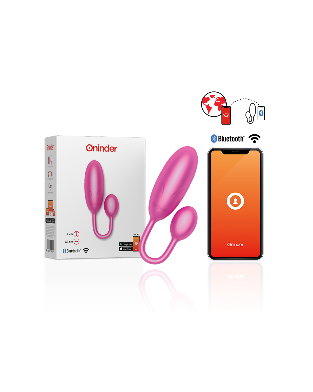Oninder - Denver Vibrationsei Rosa 7 x 2,7 cm Kostenlose App